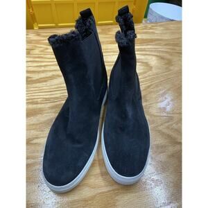 Vince Norman 2 Chelsea Ankle Boots Women's 8 M Black Suede Slip-On Fur Trim S62